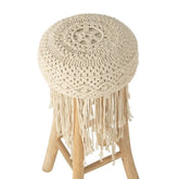 Barstoel Franjes Hout/Macrame Wit - Barkruk - J-Line - livinglovely.nl