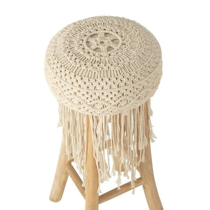 Barstoel Franjes Hout/Macrame Wit - Barkruk - J-Line - livinglovely.nl