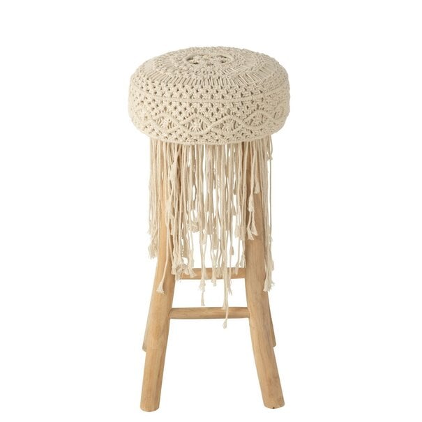 Barstoel Franjes Hout/Macrame Wit - Barkruk - J-Line - livinglovely.nl