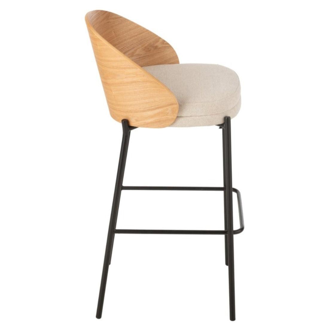 Barstoel Lone Multiplex/Metaal Naturel/Beige - Barkruk - J-Line - livinglovely.nl