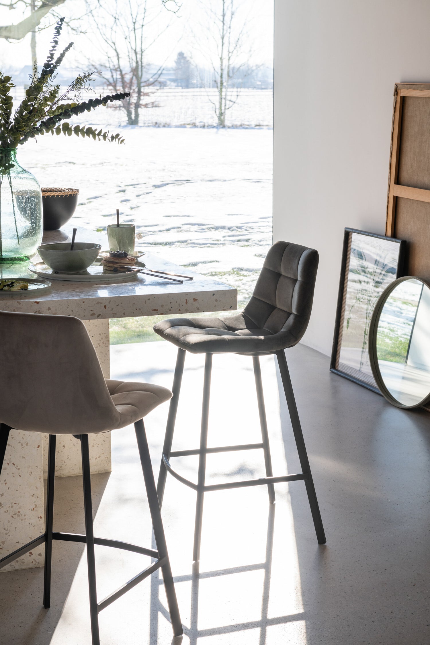 Barstoel Olivier Textiel/Metaal Grijs - Barkruk - J-Line - livinglovely.nl