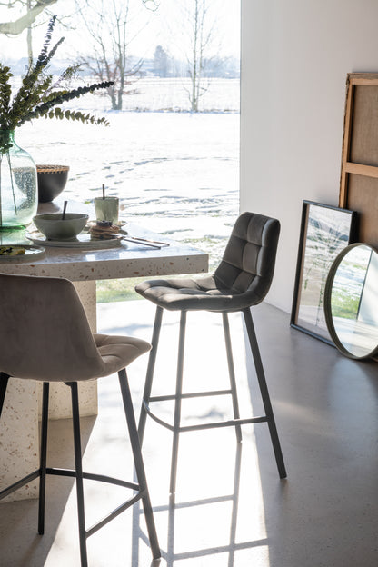 Barstoel Olivier Textiel/Metaal Grijs - Barkruk - J-Line - livinglovely.nl