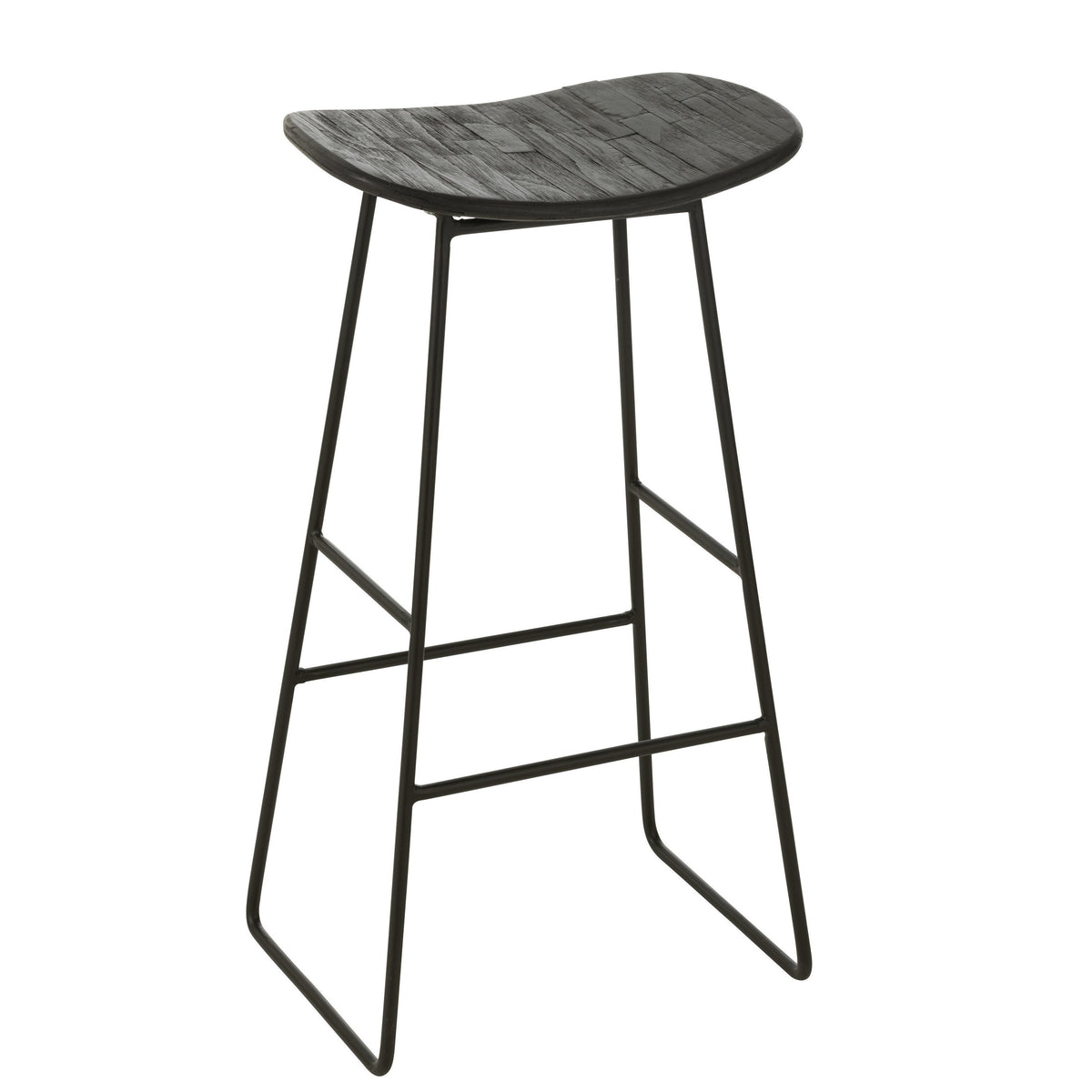 Barstoel Rechthoekig Gerecycleerd Teak Zwart Large - Barkruk - J-Line - livinglovely.nl