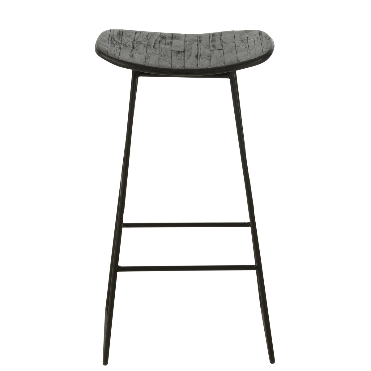 Barstoel Rechthoekig Gerecycleerd Teak Zwart Large - Barkruk - J-Line - livinglovely.nl