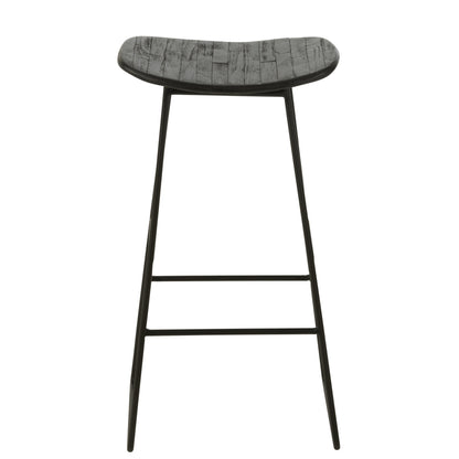 Barstoel Rechthoekig Gerecycleerd Teak Zwart Large - Barkruk - J-Line - livinglovely.nl