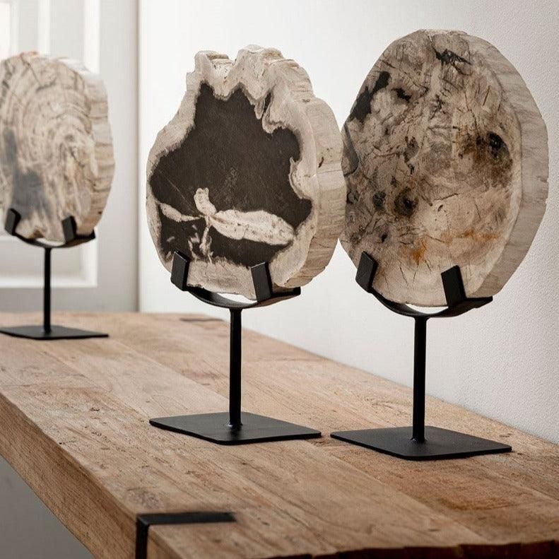 Statue Fossil van MUST Living van opzij gezien, met de zwarte voet in beeld