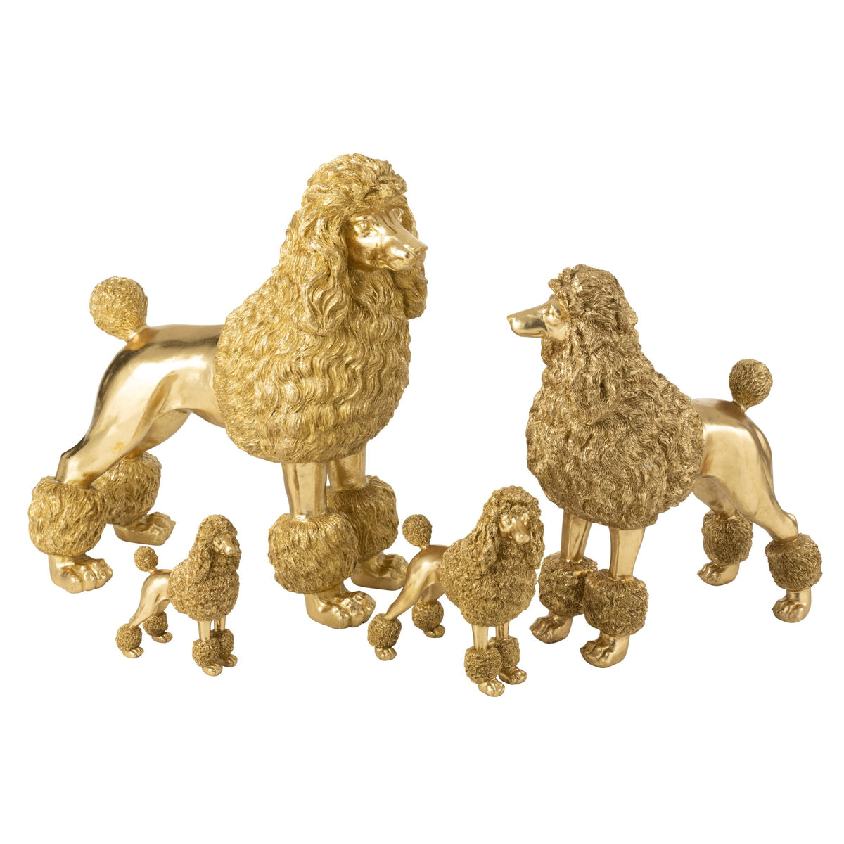 Beeld Poedel Staand Extra Large van J-Line als goudkleurig decoratiestuk in het interieur
