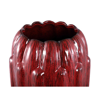 Bentz Bloempot Keramiek Rood Large van PTMD, close up van de grove ribbels in de rode keramiek