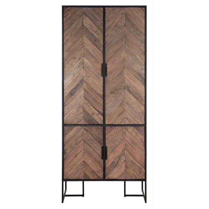 Bergkast Criss Cross van DTP Home, hoge kast met visgraatpatroon in gemixt hout