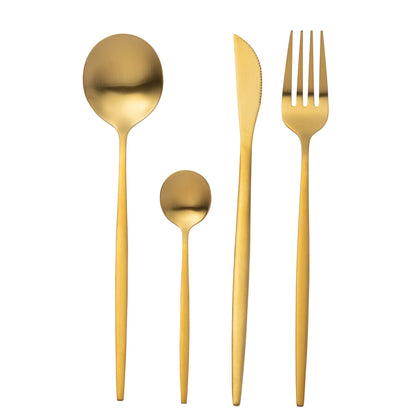 Bestekset Box A 24 Stuks Roestvrij Staal Mat Goud J-Line - Bestekset - J-Line - livinglovely.nl