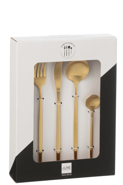 Bestekset Box A 24 Stuks Roestvrij Staal Mat Goud J-Line - Bestekset - J-Line - livinglovely.nl