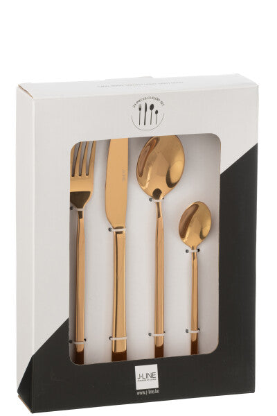 Bestekset Box B 24 Stuks Roestvrij Staal Glimmend Koper J-Line - Bestekset - J-Line - livinglovely.nl
