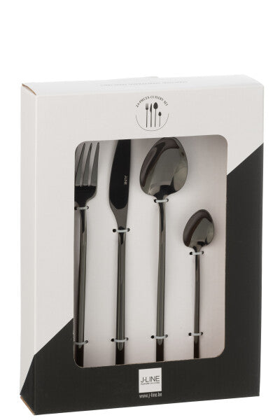 Bestekset Box C 24 Stuks Roestvrij Staal Glimmend Zwart J-Line - Bestekset - J-Line - livinglovely.nl