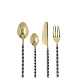 Bestekset Pied-De-Poule van J-Line, gouden bestek met zwart wit dessin op de stelen