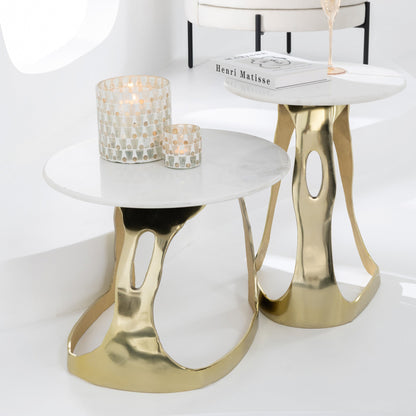 Bijzettafel Aluminium/Steen Goudkleurig/Wit Set van 2 J-Line - Bijzettafel - J-Line - livinglovely.nl