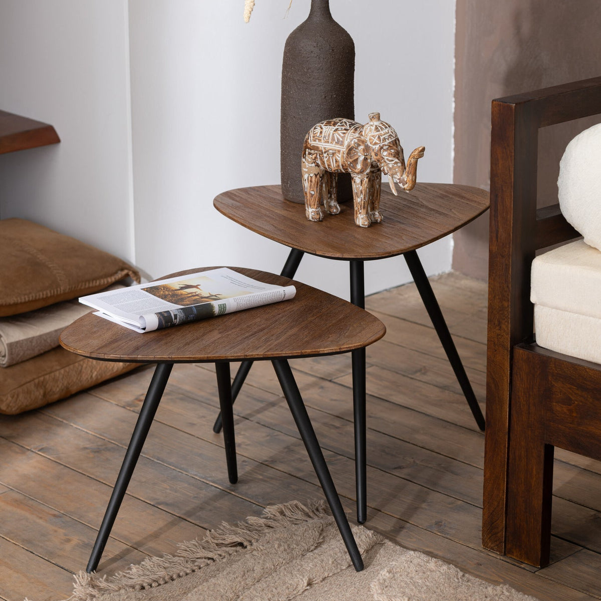 Bijzettafel Driehoek Gerecycleerd Teak Naturel Set van 2 J-Line