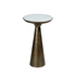 Ronde bijzettafel Essy in wit marmer met goud, compact formaat van 38cm doorsnede en 60cm hoog