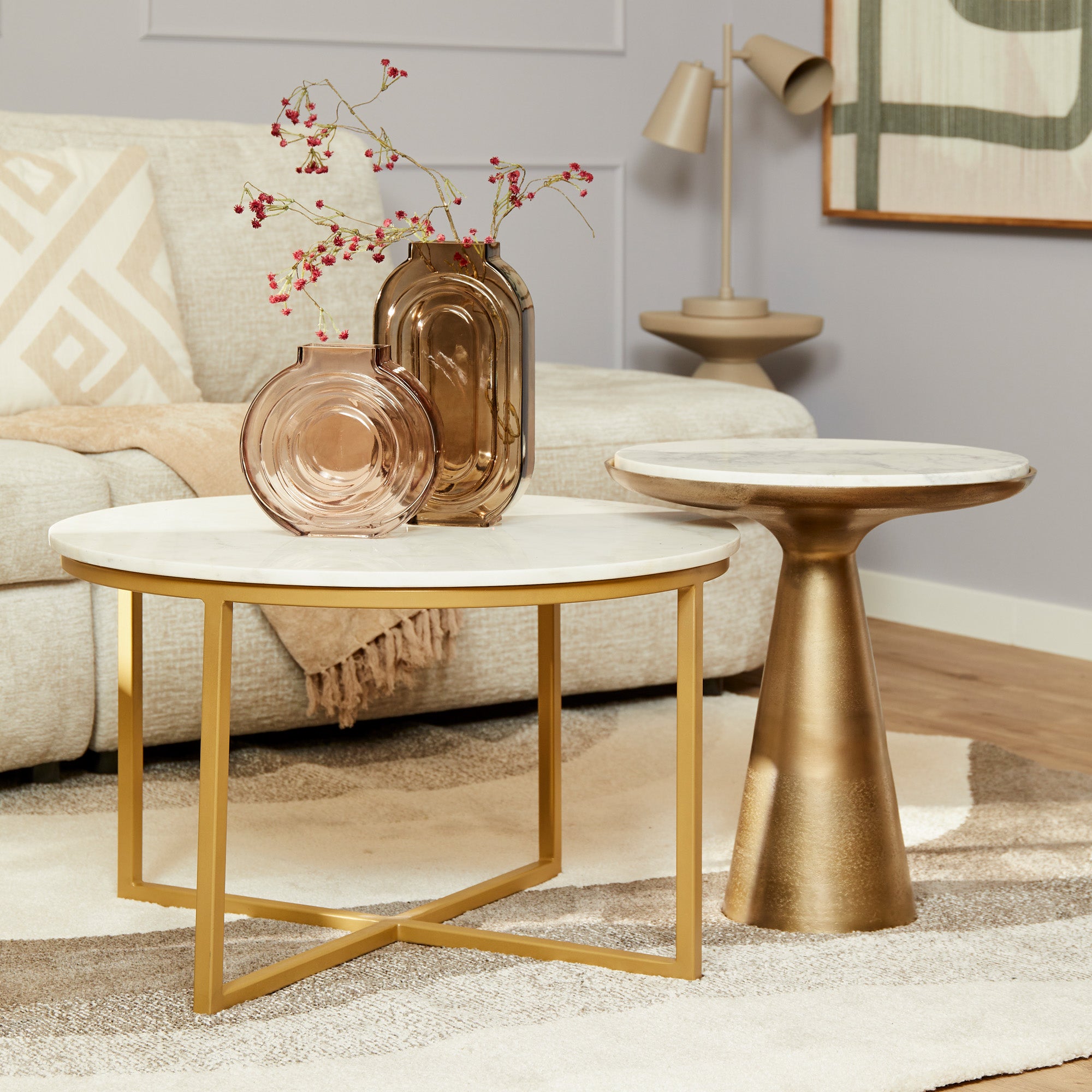 Bijzettafel Essy Marmer Wit 45cm, elegant bijzettafeltje van Starfurn voor naast de bank of fauteuil
