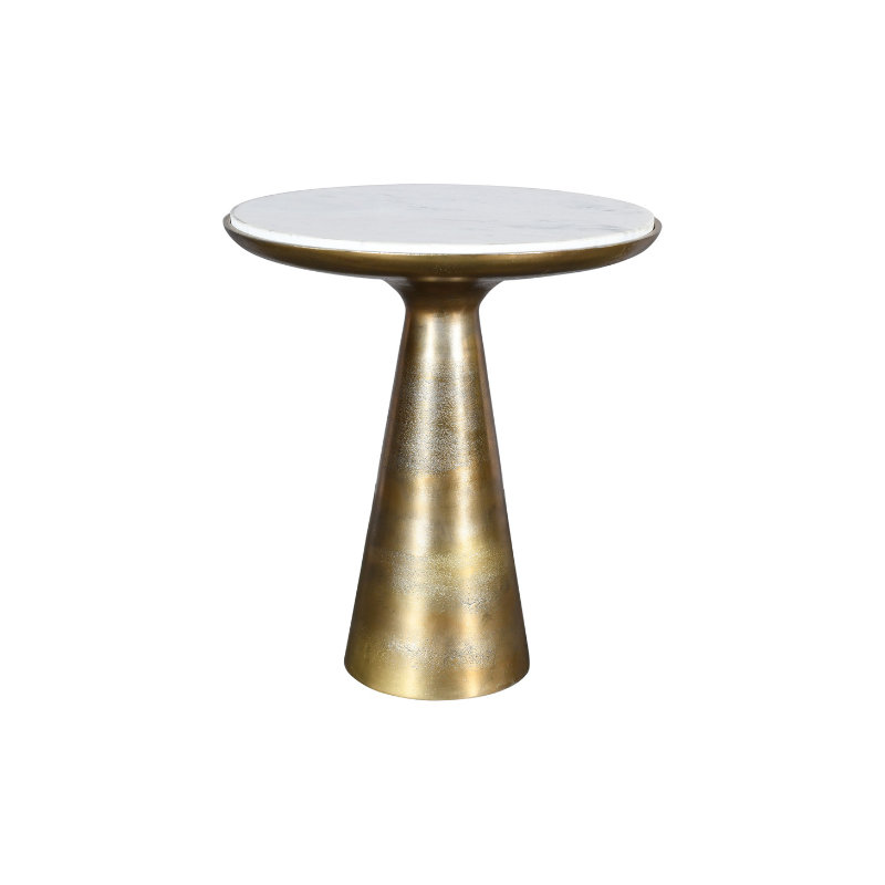 Bijzettafel Essy wit marmer 45cm van Starfurn, chic tafeltje met goudkleurig metalen onderstel
