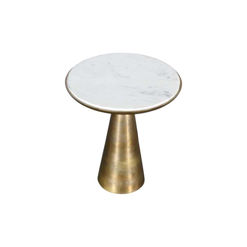 Essy bijzettafel van wit marmer en goudkleurig metaal, grootste maat uit de Essy serie van Starfurn