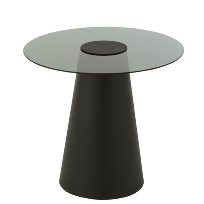Bijzettafel Glas Flat Cap Kegel Metaal Zwart J-Line