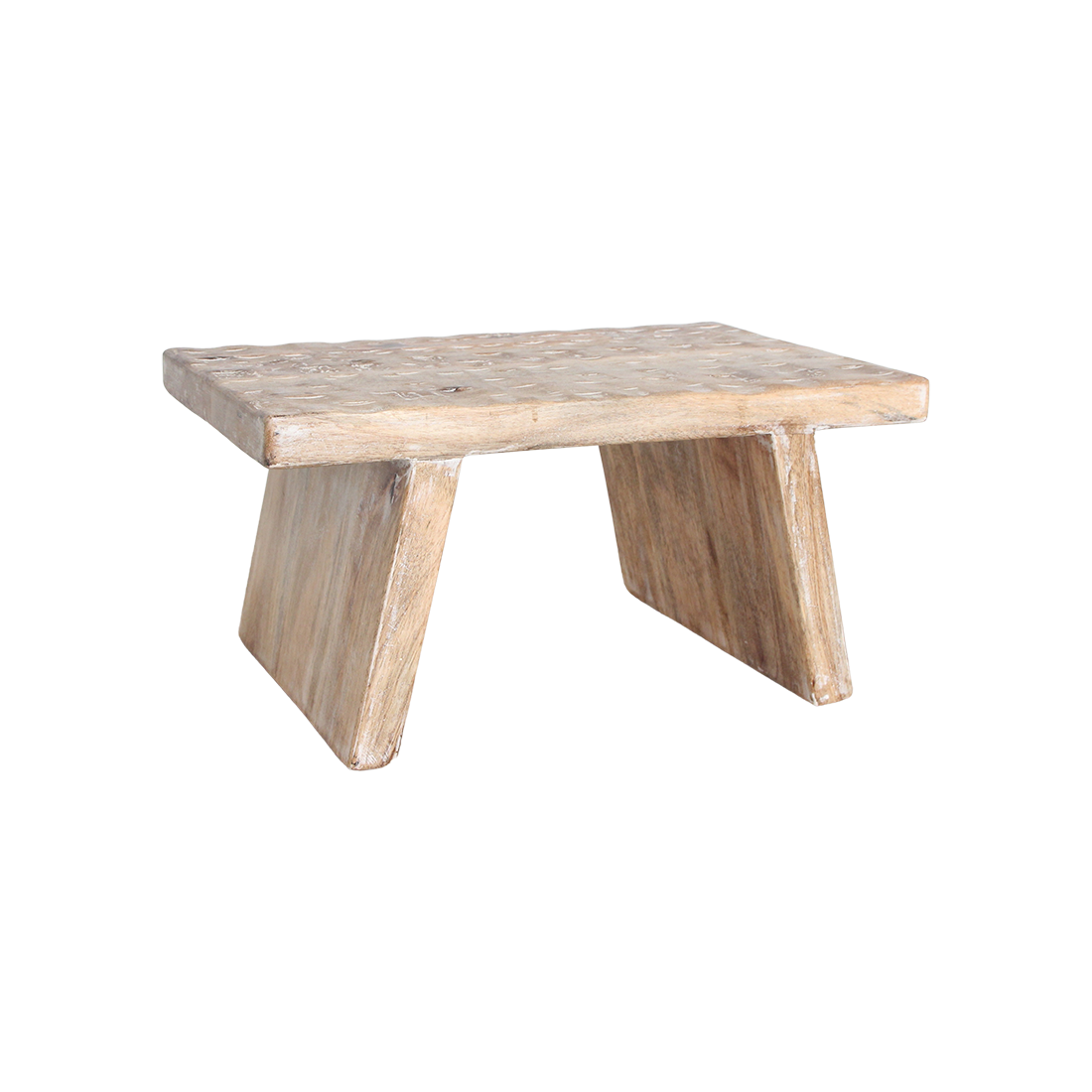 Bijzettafel/Kruk Naturel Mangohout van Raw Materials, laag massief krukje in blanke houttint