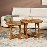 Bijzettafel Milou Mangohout Naturel 60cm van Starfurn met rond blad en naturel afwerking, vooraanzicht