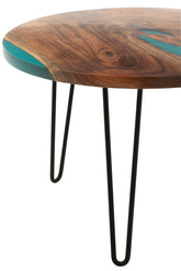 Bijzettafel Rond Acacia Hout/Epoxyhars Naturel/Blauw - Bijzettafel - J-Line - livinglovely.nl