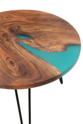 Bijzettafel Rond Acacia Hout/Epoxyhars Naturel/Blauw - Bijzettafel - J-Line - livinglovely.nl