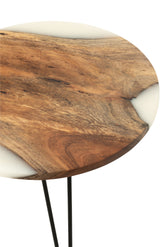 Bijzettafel Rond Acacia Hout/Epoxyhars Naturel/Wit J-Line - Bijzettafel - J-Line - livinglovely.nl
