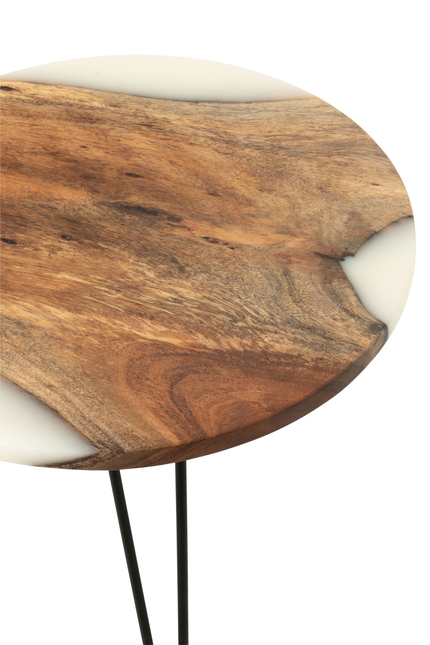 Bijzettafel Rond Acacia Hout/Epoxyhars Naturel/Wit J-Line - Bijzettafel - J-Line - livinglovely.nl