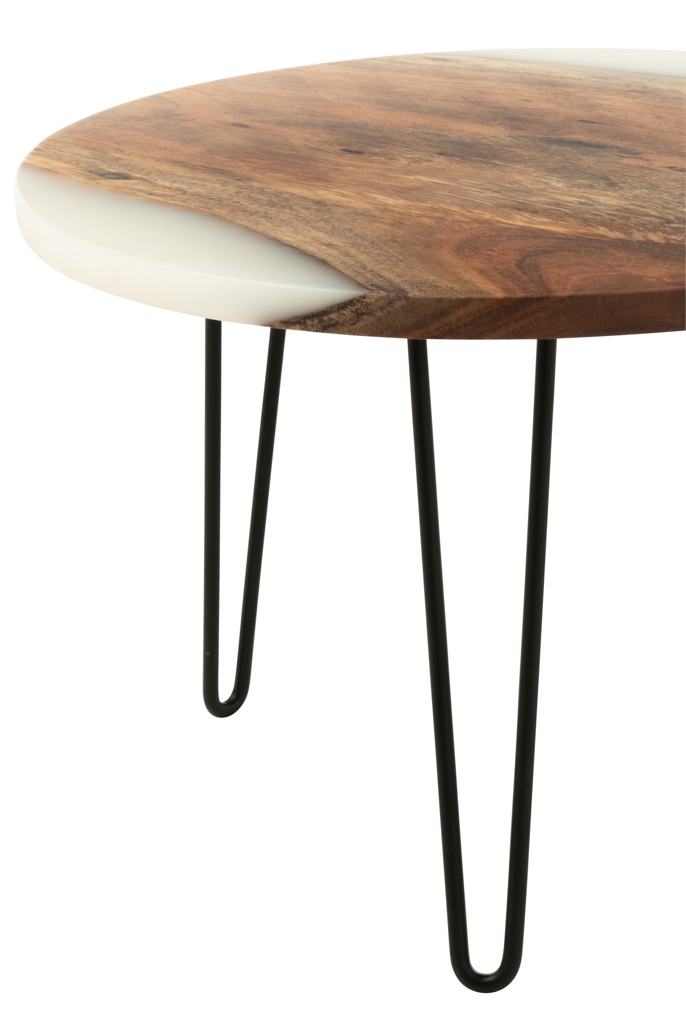 Bijzettafel Rond Acacia Hout/Epoxyhars Naturel/Wit J-Line - Bijzettafel - J-Line - livinglovely.nl