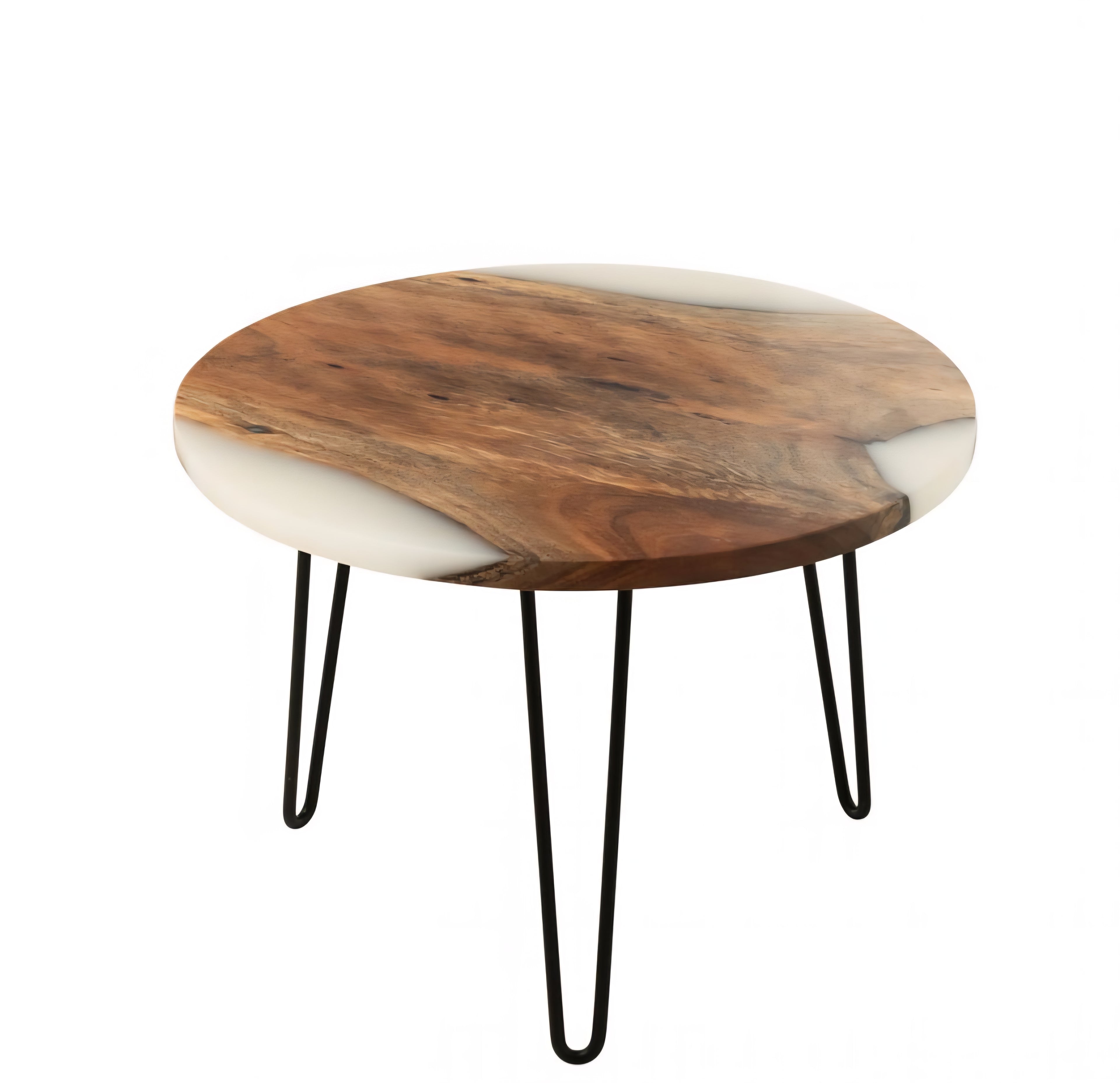 Bijzettafel Rond Acacia Hout/Epoxyhars Naturel/Wit J-Line - Bijzettafel - J-Line - livinglovely.nl