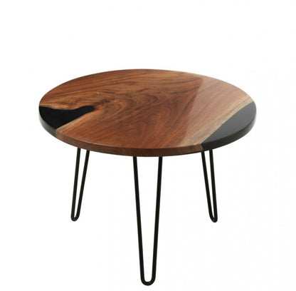 Bijzettafel Rond Acacia Hout/Epoxyhars Naturel/Zwart - Bijzettafel - J-Line - livinglovely.nl