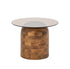 Ronde bijzettafel van J-Line, voet van naturel mangohout met rond glazen blad