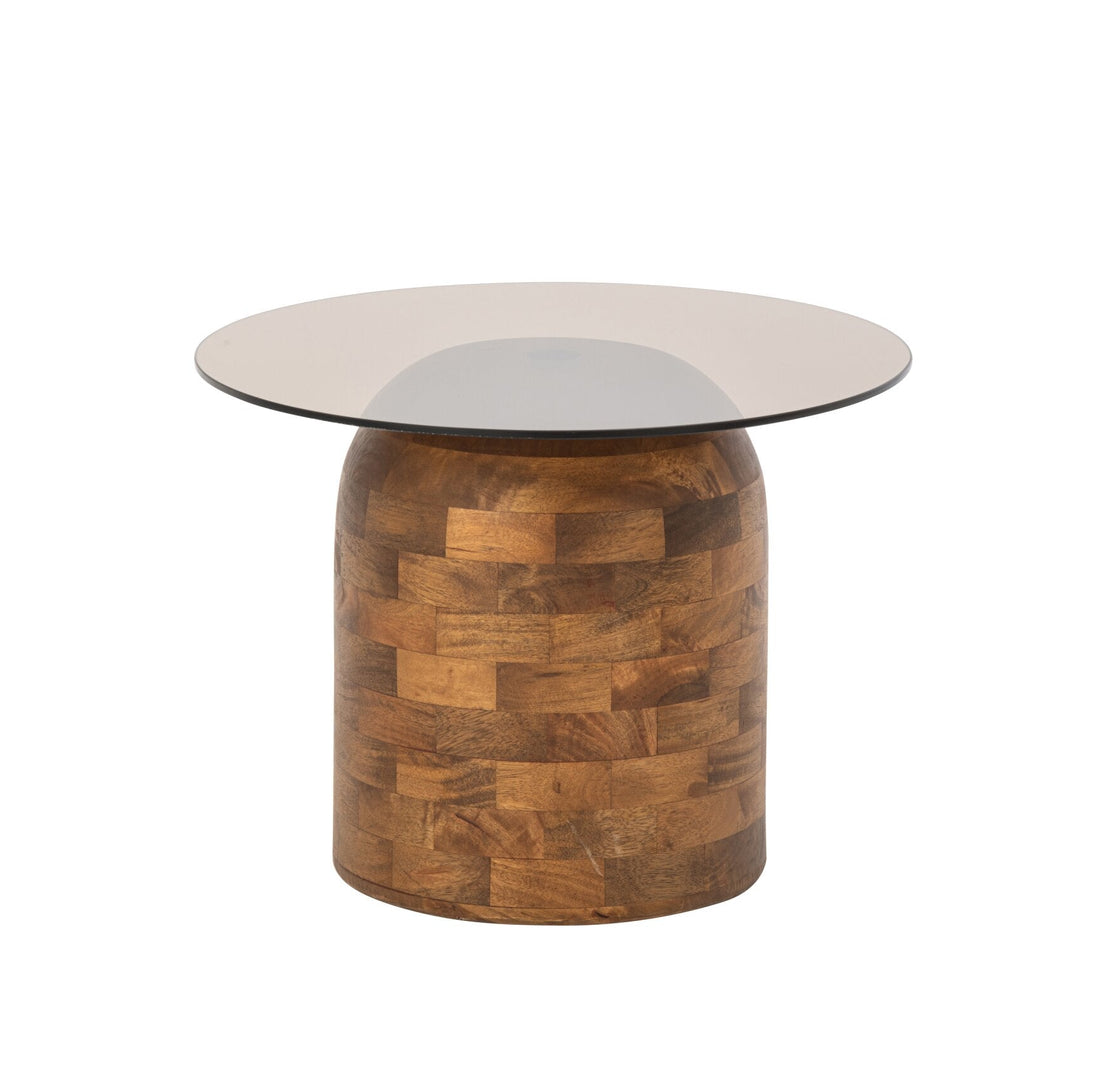 Bijzettafel Rond Glas Mangohout Naturel  J-Line