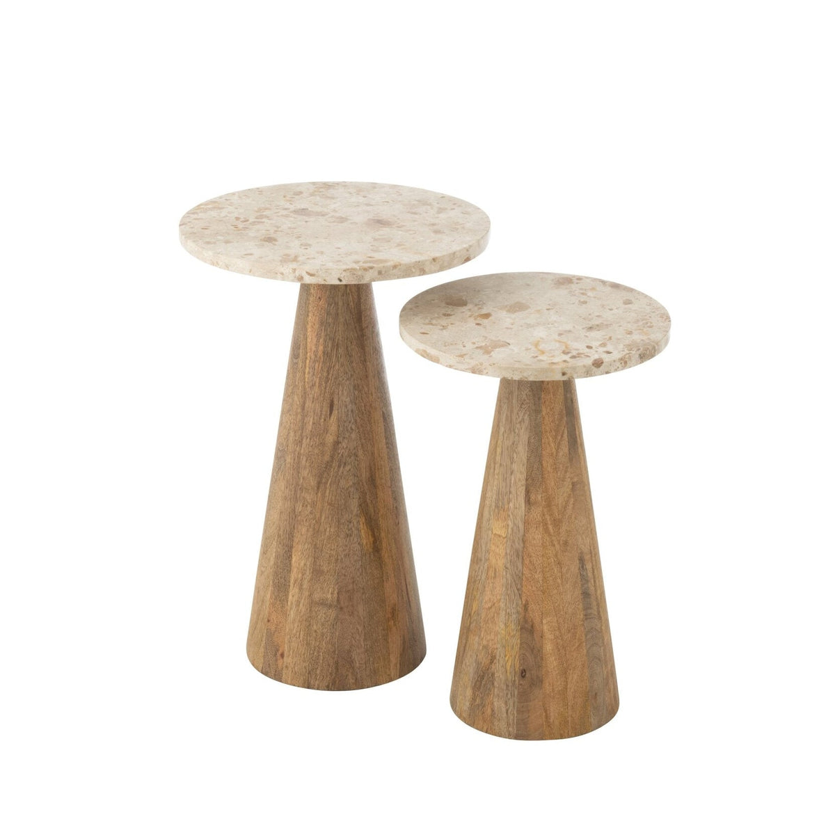 Bijzettafel Rond Marmer - Hout - Beige/Bruin - Set van 2 J-Line
