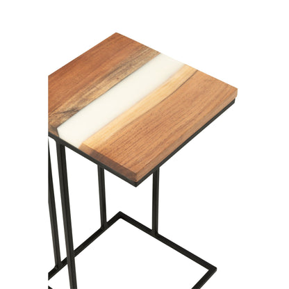 Bijzettafel Vierkant Acacia Hout/Epoxyhars Naturel/Wit