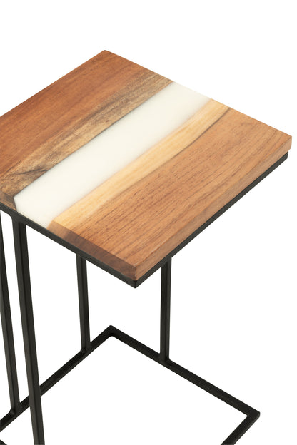 Bijzettafel Vierkant Acacia Hout/Epoxyhars Naturel/Wit - Bijzettafel - J-Line - livinglovely.nl