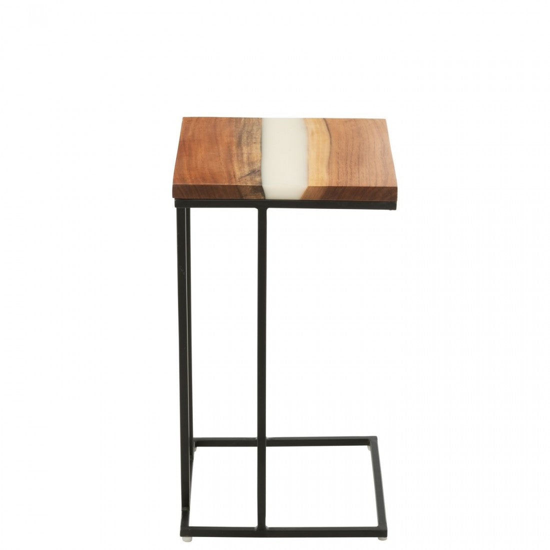 Bijzettafel Vierkant Acacia Hout/Epoxyhars Naturel/Wit - Bijzettafel - J-Line - livinglovely.nl