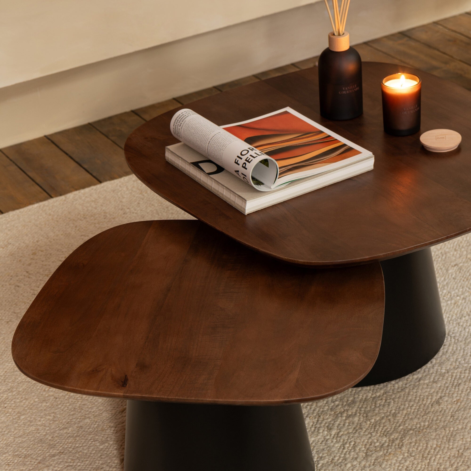 Bijzettafel Vierkant Mangohout Donkerbruin/Zwart Set van 2 - Bijzettafel - J-Line - livinglovely.nl