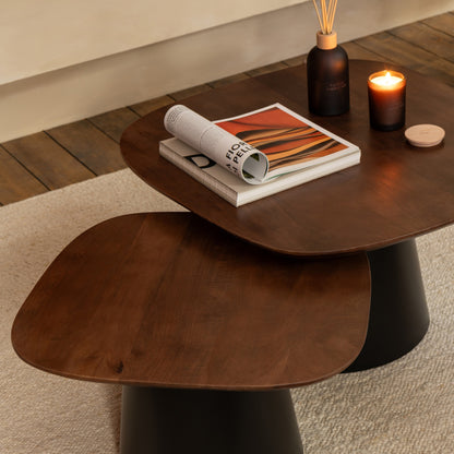 Bijzettafel Vierkant Mangohout Donkerbruin/Zwart Set van 2 - Bijzettafel - J-Line - livinglovely.nl