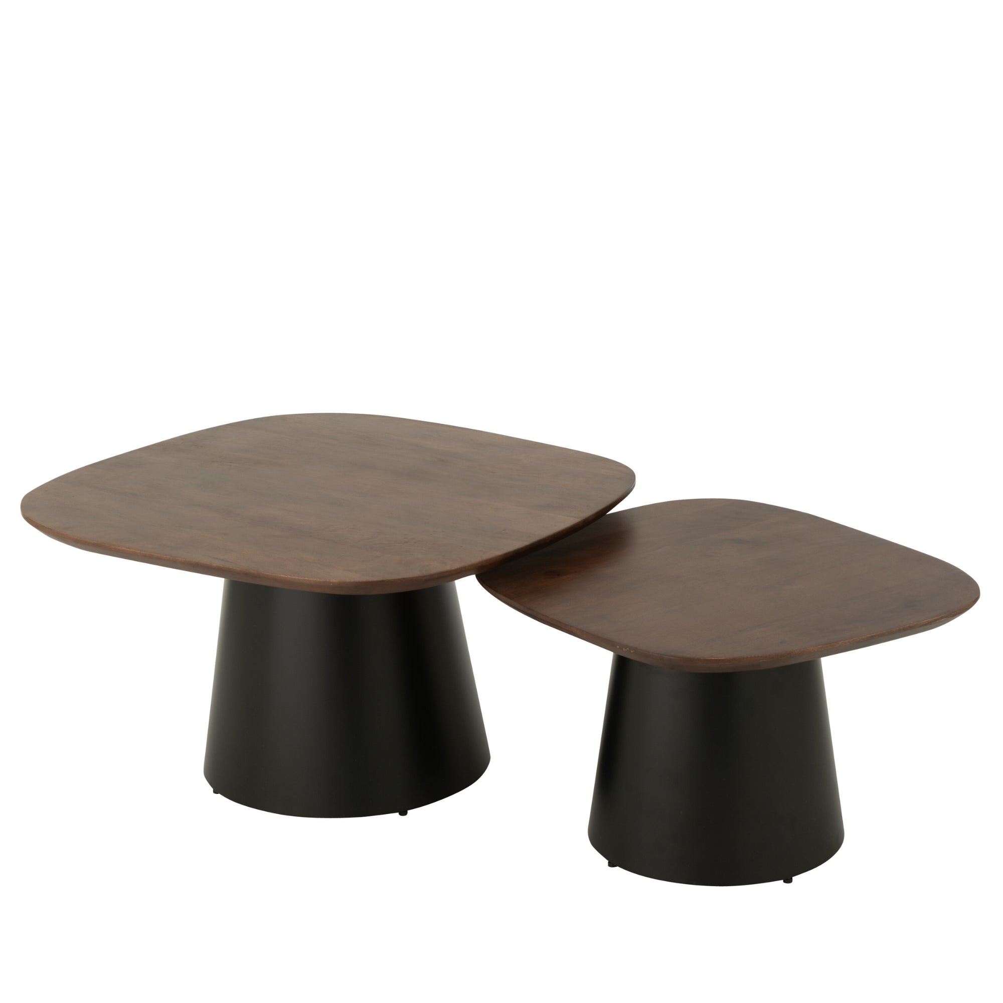 Bijzettafel Vierkant Mangohout Donkerbruin/Zwart Set van 2 - Bijzettafel - J-Line - livinglovely.nl