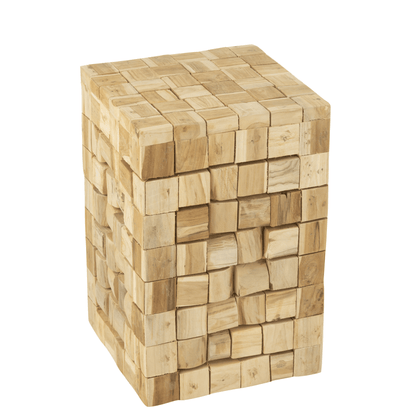 Bijzettafel/Krukje Stukken Teak Hout Naturel - Bijzettafel - J-Line - livinglovely.nl