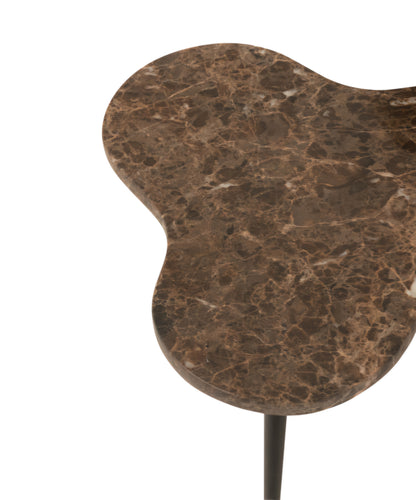 Bijzettafels Marmer/Metaal Bruin/Zwart Set van 3 - Bijzettafel - J-Line - livinglovely.nl