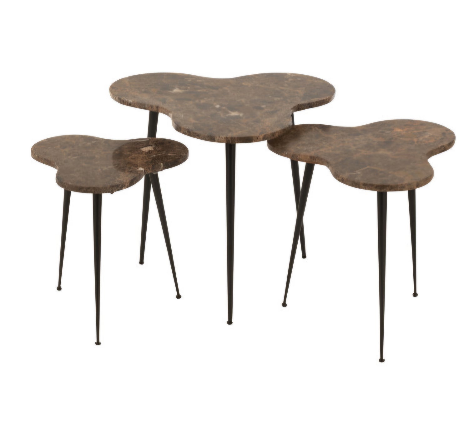 Bijzettafels Marmer/Metaal Bruin/Zwart Set van 3 - Bijzettafel - J-Line - livinglovely.nl