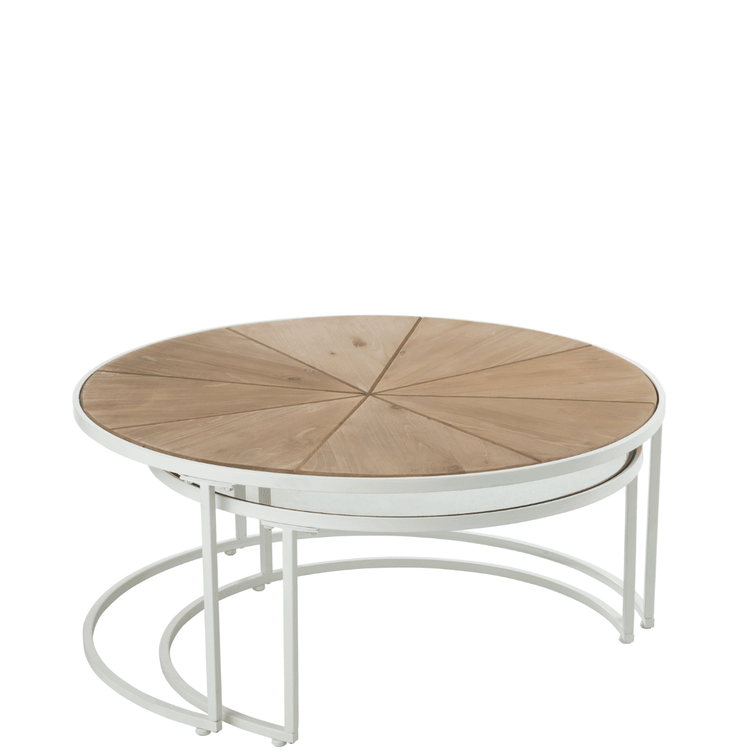 Bijzettafels Relax Metaal/Hout Wit/Naturel Set van 2 J-Line