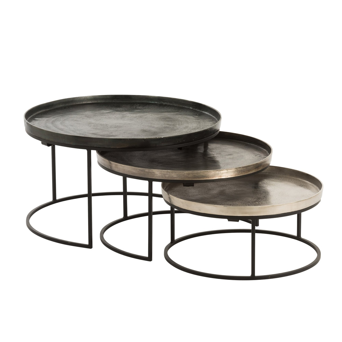 Bijzettafels Rond Aluminium Zwart/Mix Set van 3 J-Line