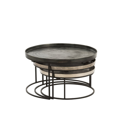 Bijzettafels Rond Aluminium Zwart/Mix Set van 3 J-Line