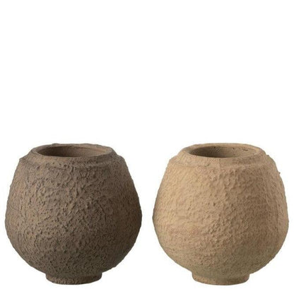 Bloempot Keramiek Taupe/Bruin Small Set van 2 - Bloempot - J-Line - livinglovely.nl